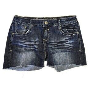 Blue Asphalt cut-off denim shorts, 67% cotton, dark wash with distressing 9